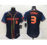 Men's Houston Astros #3 Jeremy Pena Number 2022 Navy Blue City Connect Flex Base Stitched Baseball Jersey
