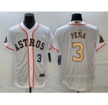 Men's Houston Astros #3 Jeremy Pena Number 2023 White Gold World Serise Champions Patch Flex Base Stitched Jersey