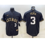 Men's Houston Astros #3 Jeremy Pena Number Black Gold 2022 World Series Stitched Baseball Jersey