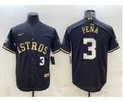Men's Houston Astros #3 Jeremy Pena Number Black Gold 2022 World Series Stitched Baseball Jersey
