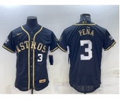 Men's Houston Astros #3 Jeremy Pena Number Black Gold 2022 World Series Stitched Flex Base Nike Jersey