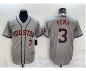 Men's Houston Astros #3 Jeremy Pena Number Grey With Patch Stitched MLB Cool Base Nike Jersey