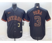 Men's Houston Astros #3 Jeremy Pena Number Lights Out Black Fashion Stitched MLB Cool Base Nike Jersey