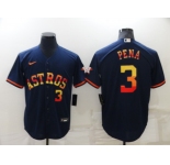 Men's Houston Astros #3 Jeremy Pena Number Navy Blue Rainbow Stitched MLB Cool Base Nike Jersey