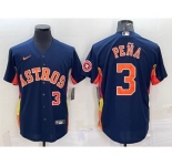 Men's Houston Astros #3 Jeremy Pena Number Navy Blue With Patch Stitched MLB Cool Base Nike Jersey