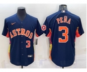 Men's Houston Astros #3 Jeremy Pena Number Navy Blue With Patch Stitched MLB Cool Base Nike Jersey