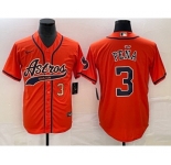 Men's Houston Astros #3 Jeremy Pena Number Orange With Patch Cool Base Stitched Baseball Jersey