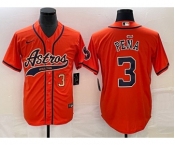 Men's Houston Astros #3 Jeremy Pena Number Orange With Patch Cool Base Stitched Baseball Jersey