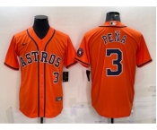 Men's Houston Astros #3 Jeremy Pena Number Orange With Patch Stitched MLB Cool Base Nike Jersey