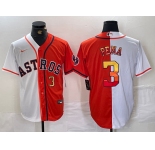 Men's Houston Astros #3 Jeremy Pena Number White Orange Split Stitched Baseball Jersey