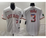 Men's Houston Astros #3 Jeremy Pena Number White Rainbow World Serise Champions Patch Cool Base Stitched Jersey