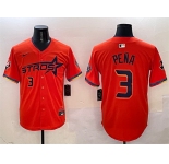 Men's Houston Astros #3 Jeremy Pena Orange 2025 City Connect With Texas Patch Limited Stitched Baseball Jersey