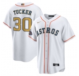 Men's Houston Astros #30 Kyle Tucker 2023 White Gold World Serise Champions Patch Cool Base Stitched Jersey