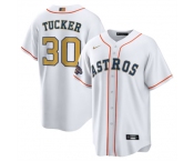 Men's Houston Astros #30 Kyle Tucker 2023 White Gold World Serise Champions Patch Cool Base Stitched Jersey