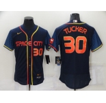 Men's Houston Astros #30 Kyle Tucker Number 2022 Navy Blue City Connect Flex Base Stitched Baseball Jersey