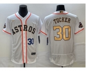 Men's Houston Astros #30 Kyle Tucker Number 2023 White Gold World Serise Champions Patch Flex Base Stitched Jersey