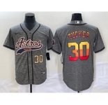 Men's Houston Astros #30 Kyle Tucker Number Grey Gridiron Cool Base Stitched Baseball Jersey