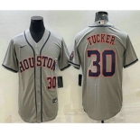 Men's Houston Astros #30 Kyle Tucker Number Grey With Patch Stitched MLB Cool Base Nike Jersey
