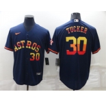 Men's Houston Astros #30 Kyle Tucker Number Navy Blue Rainbow Stitched MLB Cool Base Nike Jersey
