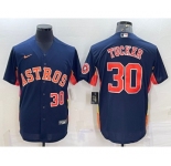 Men's Houston Astros #30 Kyle Tucker Number Navy Blue With Patch Stitched MLB Cool Base Nike Jersey
