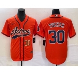 Men's Houston Astros #30 Kyle Tucker Number Orange With Patch Cool Base Stitched Baseball Jersey