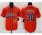 Men's Houston Astros #30 Kyle Tucker Number Orange With Patch Cool Base Stitched Baseball Jersey
