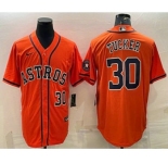 Men's Houston Astros #30 Kyle Tucker Number Orange With Patch Stitched MLB Cool Base Nike Jersey