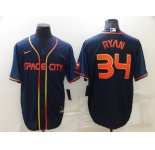 Men's Houston Astros #34 Nolan Ryan 2022 Navy Blue City Connect Cool Base Stitched Jersey