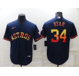 Men's Houston Astros #34 Nolan Ryan Navy Blue Rainbow Stitched MLB Cool Base Nike Jersey