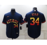 Men's Houston Astros #34 Nolan Ryan Number Navy Blue Rainbow Stitched MLB Cool Base Nike Jersey