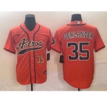 Men's Houston Astros #35 Justin Verlander Number Orange With Patch Cool Base Stitched Baseball Jersey