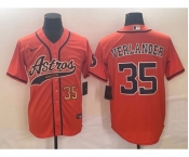 Men's Houston Astros #35 Justin Verlander Number Orange With Patch Cool Base Stitched Baseball Jersey