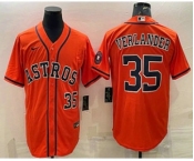 Men's Houston Astros #35 Justin Verlander Number Orange With Patch Stitched MLB Cool Base Nike Jersey