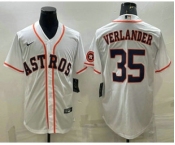 Men's Houston Astros #35 Justin Verlander White With Patch Stitched MLB Cool Base Nike Jersey