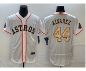 Men's Houston Astros #44 Yordan Alvarez 2023 White Gold World Serise Champions Patch Flex Base Stitched Jersey