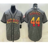 Men's Houston Astros #44 Yordan Alvarez Grey Gridiron With Patch Cool Base Stitched Baseball Jersey