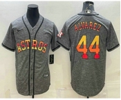 Men's Houston Astros #44 Yordan Alvarez Grey Gridiron With Patch Cool Base Stitched Baseball Jersey