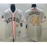 Men's Houston Astros #44 Yordan Alvarez Number 2023 White Gold World Serise Champions Patch Cool Base Stitched Jersey