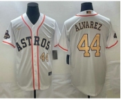 Men's Houston Astros #44 Yordan Alvarez Number 2023 White Gold World Serise Champions Patch Cool Base Stitched Jersey