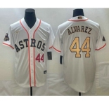 Men's Houston Astros #44 Yordan Alvarez Number 2023 White Gold World Serise Champions Patch Cool Base Stitched Jerseys