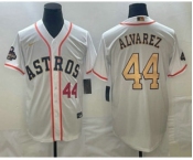 Men's Houston Astros #44 Yordan Alvarez Number 2023 White Gold World Serise Champions Patch Cool Base Stitched Jerseys