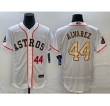 Men's Houston Astros #44 Yordan Alvarez Number 2023 White Gold World Serise Champions Patch Flex Base Stitched Jersey2