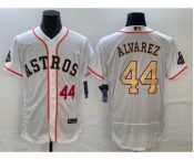 Men's Houston Astros #44 Yordan Alvarez Number 2023 White Gold World Serise Champions Patch Flex Base Stitched Jersey2