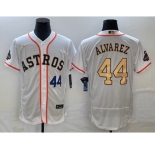 Men's Houston Astros #44 Yordan Alvarez Number 2023 White Gold World Serise Champions Patch Flex Base Stitched Jersey