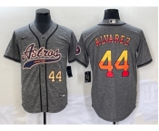 Men's Houston Astros #44 Yordan Alvarez Number Grey Gridiron Cool Base Stitched Baseball Jersey