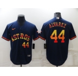 Men's Houston Astros #44 Yordan Alvarez Number Navy Blue Rainbow Stitched MLB Cool Base Nike Jersey