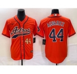 Men's Houston Astros #44 Yordan Alvarez Number Orange With Patch Cool Base Stitched Baseball Jersey