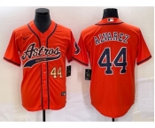 Men's Houston Astros #44 Yordan Alvarez Number Orange With Patch Cool Base Stitched Baseball Jersey