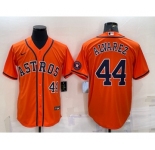 Men's Houston Astros #44 Yordan Alvarez Number Orange With Patch Stitched MLB Cool Base Nike Jersey