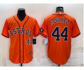 Men's Houston Astros #44 Yordan Alvarez Number Orange With Patch Stitched MLB Cool Base Nike Jersey